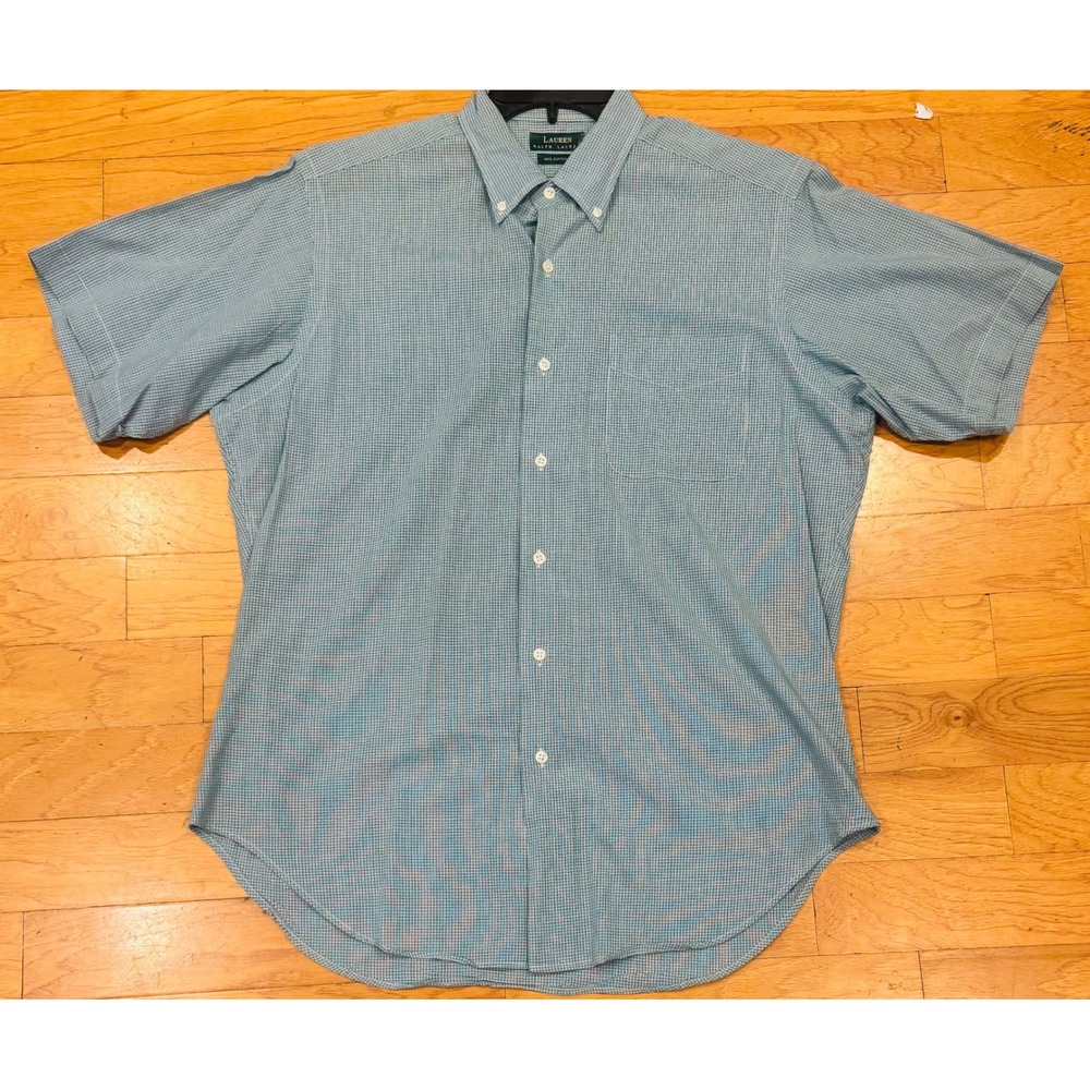 Lauren Ralph Lauren Shirt Micro Check Green White Mens Sz 15.5 Medium